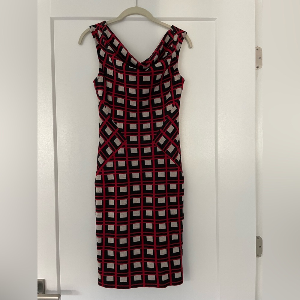 Diane Von Furstenberg Red and Black Geometric Midi Dress